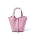 Roze lederen emmertas, handgemaakte rundlederen shopper tas met slot en comfortabele handgrepen. - L18 B13 H18 cm / 3Q roze met gouden gesp