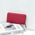 Donna lungo portafoglio in pelle moda morbido borsellino zip pochette borsa rosso - Rosso Prugna
