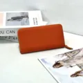 Γυναικείο μακρύ πορτοφόλι από πορτοκαλί δέρμα φερμουάρ μόδα casual πρακτική θήκη νομισμάτων - Πορτοκαλί