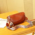 Retro genuine leather pillow shoulder bag for women, top layer cowhide barrel crossbody bag. - Dark Brown