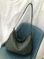 Dark green genuine leather shoulder bag, soft hobo crossbody bag with adjustable long strap. - Army Green