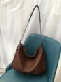 Brown leather shoulder bag for women, soft top layer cowhide hobo crossbody bag daily use. - Earthy Yellow