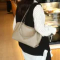 Genuine leather tote bag for women, large capacity shoulder bag, taupe minimalist style. - 36*16*21 cm / Khaki