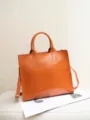 Borsa tote vintage in vera pelle da donna, grande borsa a spalla in pelle cerata marrone. - Colore caramello