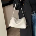 Borsa a tracolla in vera pelle bianco sporco, elegante borsa da spalla minimal. - Grigio chiaro