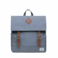 Grey Canvas Casual School Backpack with Brown Leather Straps and Buckle Daily Daypack - Gray
