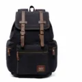 Vintage canvas backpack casual large travel school bag for men and women in classic black - 17" / Black
