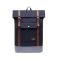 Retro nylon backpack for men and women, casual school bag, business travel daypack with straps. - 17" / Black and Gray