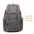 Grey large canvas backpack vintage casual rucksack with leather straps and multiple pockets. - 17" / Gray