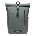 Grey roll-top nylon backpack with front zipper pocket and buckle closure for casual daily use. - 17" / Gray