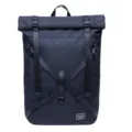 Waterproof roll-top laptop backpack for women and men, stylish daily travel school bag. - Black