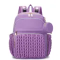 Large capacity multi-function diaper backpack with quilted design and convenient small pouch. - Purple