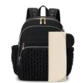 Large capacity diaper backpack multifunctional mummy bag with portable changing pad black - Black