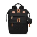 Black multi-functional diaper backpack with quilted design, USB port, and stroller straps. - Black