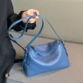 Borsa a tracolla in pelle blu, elegante borsa casual da donna per uso quotidiano. - Blu