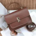 Brown genuine leather top-handle crossbody bag detail, high-end versatile small square bag. - Wine Brown