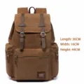 Vintage large khaki canvas backpack for men and women, casual travel school bag with leather - 17" / Khaki