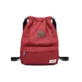 Red drawstring backpack casual sport sackpack with front zipper pocket and durable canvas fabric. - Jujube Red