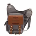 Canvas casual men chest bag tactical retro messenger shoulder bag with brown leather trim grey - Gray