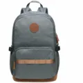 Casual student backpack in gray nylon with brown leather base and front pocket design for daily use. - Gray