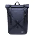 Zaino nero impermeabile con chiusura roll-top e cinghie robuste, ideale per viaggi e scuola. - Nero Impermeabile