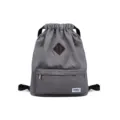 Gray casual drawstring backpack, stylish canvas rucksack with front pocket and durable straps. - Dark Gray
