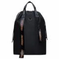 Black polyester drawstring backpack with top handle, casual student school bag for daily use. - Black