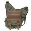 Canvas casual mens chest bag retro tactical crossbody shoulder bag with leather details. - Army Green
