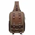 Men canvas sling bag vintage chest backpack casual cross body bag khaki fashion pack - Khaki