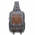 Grey canvas chest bag men casual crossbody bag outdoor travel single shoulder backpack - Gray