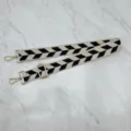 Wide canvas replacement shoulder bag strap with black and white chevron pattern gold hardware. - Style 2
