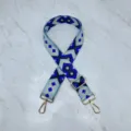 Detailed view of the blue geometric replacement bag strap, 3.8cm wide adjustable shoulder strap. - Style 1