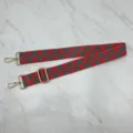 Wide replacement canvas bag strap with gold metal hardware and red grey chevron pattern. - Style 3