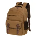 Vintage brown canvas backpack for men and women, casual school bookbag with multi pockets. - Dark Khaki