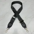 Wide replacement crossbody bag strap, adjustable black shoulder strap with metal hooks. - Black