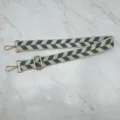 Wide canvas bag strap replacement with green geometric leaf pattern and gold metal hardware. - Style 4