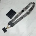 Leopard print wide bag strap with small coin pouch, adjustable crossbody replacement for women. - Leopard and Leather Splicing