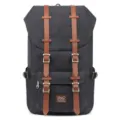 Vintage canvas backpack for men and women, durable casual travel school book bag with leather straps. - Black
