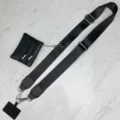 Versatile black woven wide bag strap with small pouch and phone tether for women replacement. - Black Multifunctional Webbing