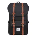 Vintage canvas backpack large capacity travel school daypack with brown straps for men and women - Black