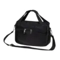 Women's black nylon multi-pocket crossbody shoulder bag with top handle and adjustable strap. - Black