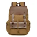 Vintage canvas backpack for men and women, casual travel school bookbag with pockets. - Dark Khaki