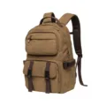Vintage brown canvas backpack for men and women, multi-pocket casual daily travel daypack. - Khaki