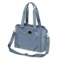 Blue nylon tote bag for women, multi-pocket casual shoulder crossbody bag with top handles. - Light Blue