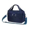 Dark blue women's nylon crossbody shoulder bag with dual top handles and multiple zipper pockets. - Blue