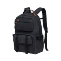 Casual retro canvas backpack for daily outdoor use, durable black daypack for men and women. - Black