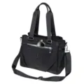 Black nylon tote bag for women casual shoulder crossbody handbag with front pocket and dual top handles - Black
