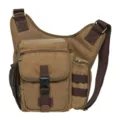 Tactical canvas crossbody bag for outdoor sports, vintage brown single shoulder backpack. - Khaki