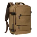 Brown canvas backpack for daily commuting, large capacity multi-compartment casual school bag. - Khaki