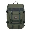Durable canvas backpack in army green with leather flap, multiple buckles, and spacious interior. - Army Green Canvas